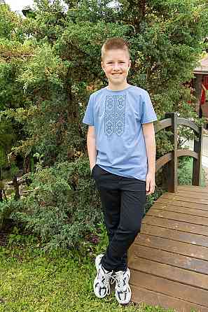 Футболка з вишивкою для хлопчика, 95% бавовна, колір джинс топ Київ