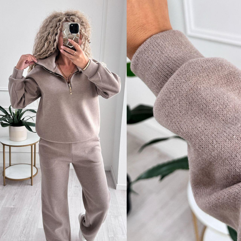 Женский стильный и теплый вязаный костюм осень-зима на трикотажной основе. Капучино, 40/42 Одесса - изображение 9