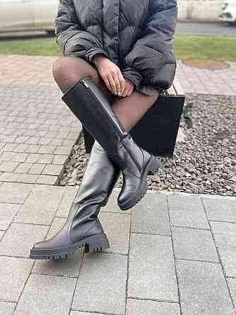 Broxci Стильні чоботи зимові жіночі натуральна шкіра на низькому ходу чорні р. 37-39 / Чоботи н Коломия