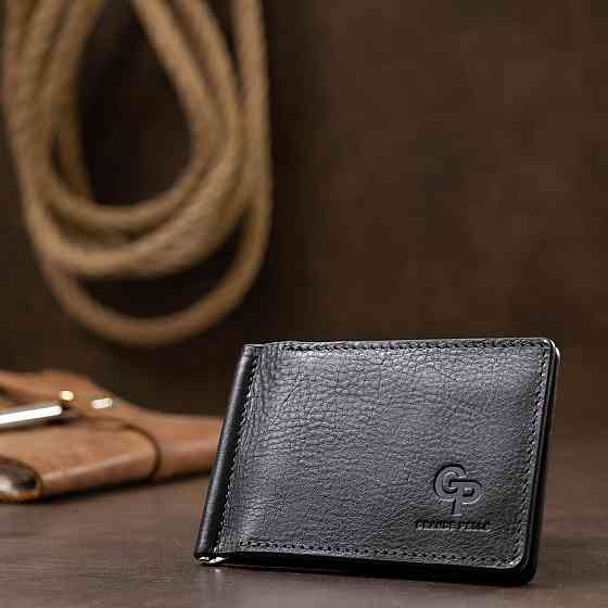 Мужской зажим для денег с монетницей Черный (GRANDE PELLE) Киев
