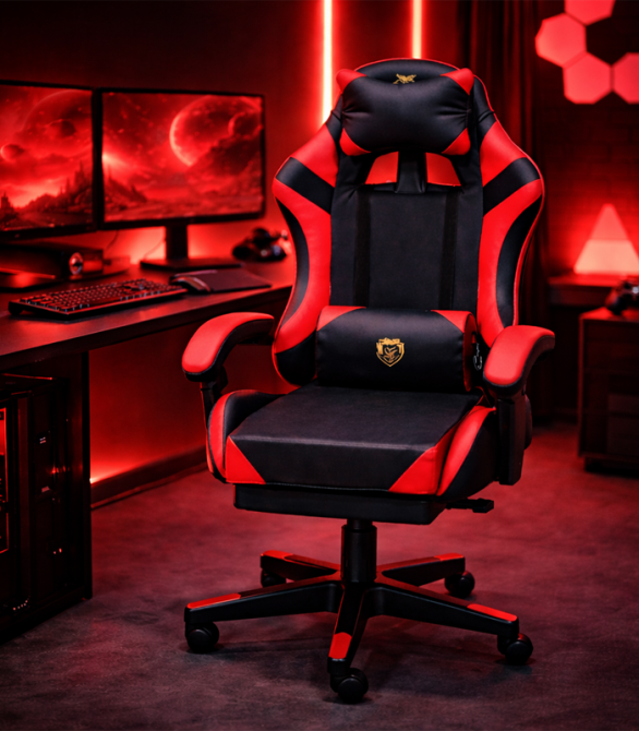 Геймерське крісло Primaveo з ергономічними подушками та висувною підставкою для ніг, Чорний/Червоний Київ - фото 10