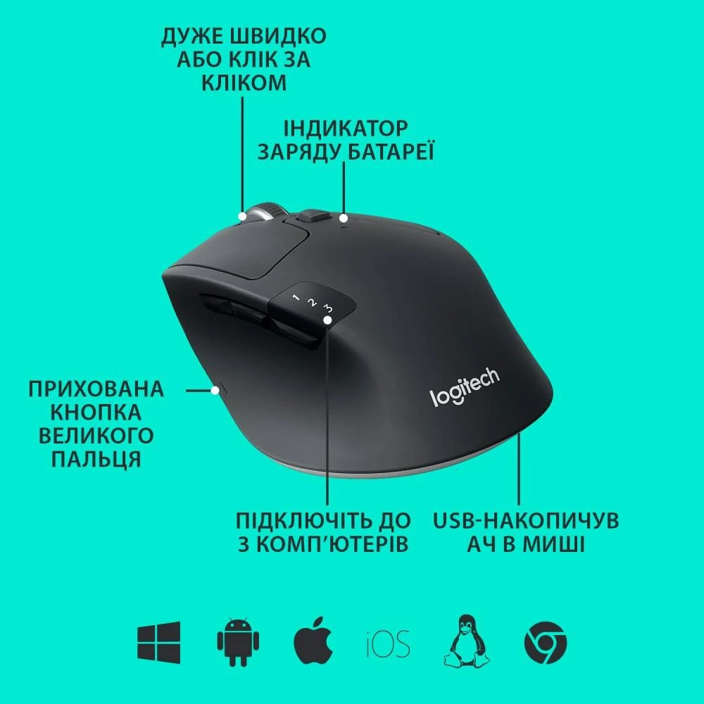 Миша бездротова Logitech M720 Triathlon Black (910-004791) Чорний Харьков - изображение 15