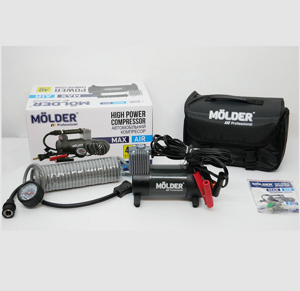 Компрессор автомобильный Molder 12В, 170Вт, 10 Атм, 40 л/мин с зажимами АКБ MA25130 Киев - изображение 1