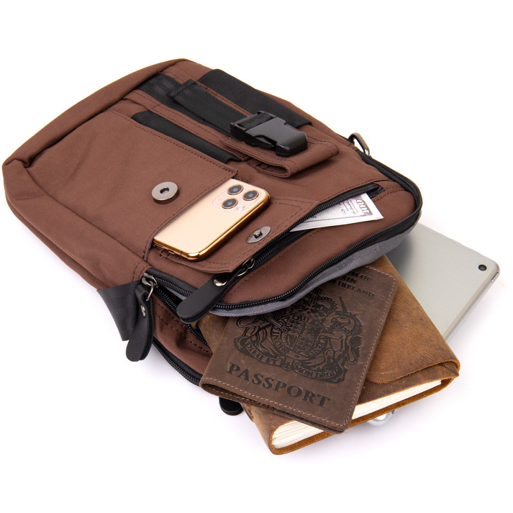 Текстильна сумка через плече для документів та міста Vintage 20661 Коричнева Київ - фото 18