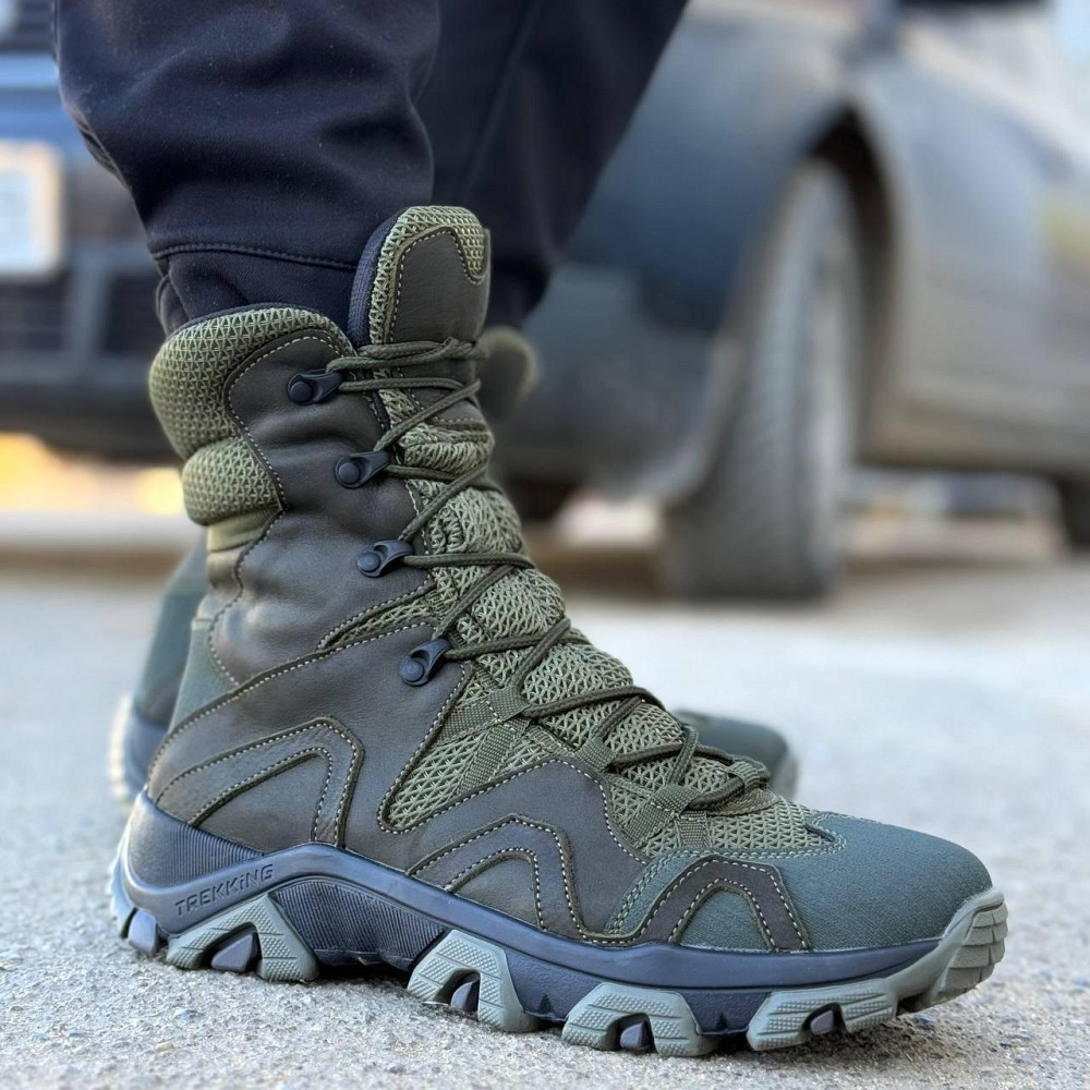 Чоловічі берці тактичні літні олива з шкіряною устілкою, 3D сіткою і прошитою підошвою Львів - фото 3