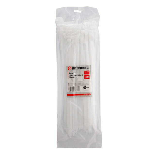 Хомут пластиковый, 7.6×350 мм, 100 шт/упак, белый INTERTOOL TC-7635 Киев - изображение 1