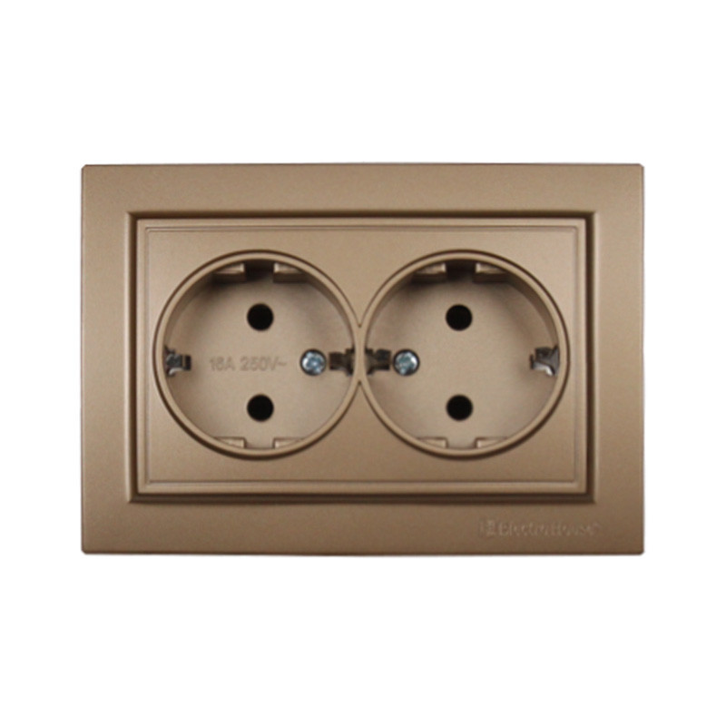 Розетка двойная с заземлением 16А, Enzo роскошное золото Днепр - изображение 1