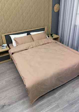 Комплект постільної білизни Страйп-сатин Двоспальний 180х220 з простирадлом на резинці Мокко (88-106) Київ