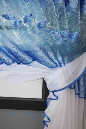 Кухонные шторки VR-Textil № 111к комбинированные белый с голубым 400х170 см (52-0787) Киев