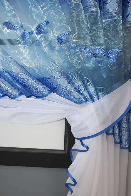 Кухонные шторки VR-Textil № 111к комбинированные белый с голубым 400х170 см (52-0787) Киев - изображение 3