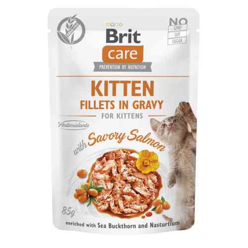 Корм влажный для котят Brit Care Cat Fillets in Gravy with Savory Salmon филе в соусе с лососем, пауч, 85 г Киев