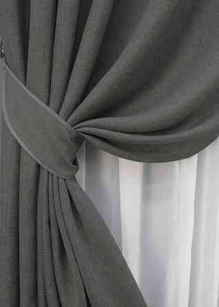 Комплект готових штор VR-Textil Льон Мішковина № 1473ш Темно-сірий 100х270 см 2 шт (31-712) Київ