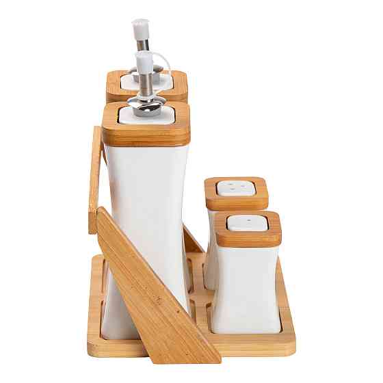 Yiwu Набір для спецій порцелянаовий 4 предмети на бамбуковій підставці HP-1221 Київ