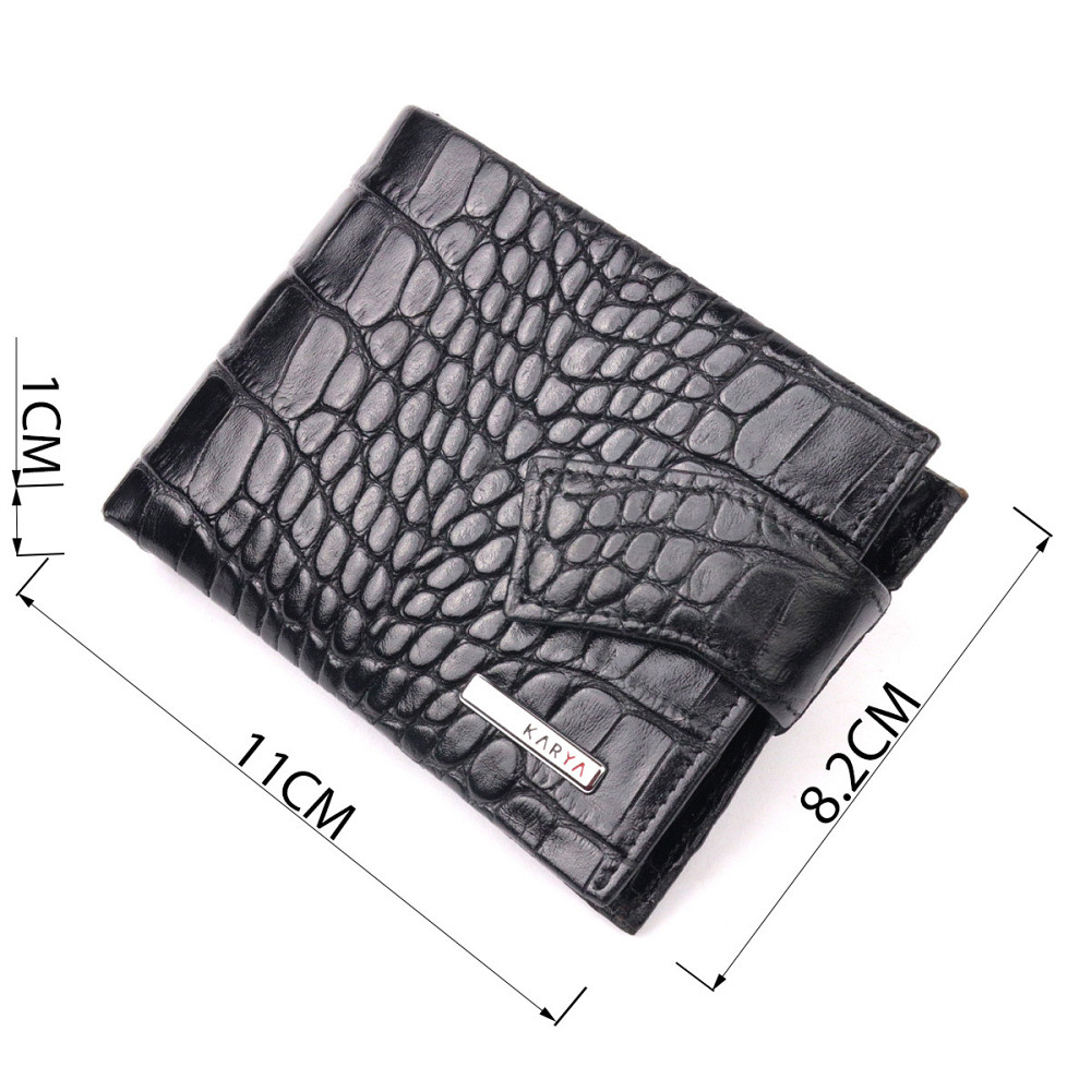 Чудовий чоловічий затиск із натуральної лакованої фактурної шкіри під крокодила KARYA 21043 Чорний Київ - фото 3