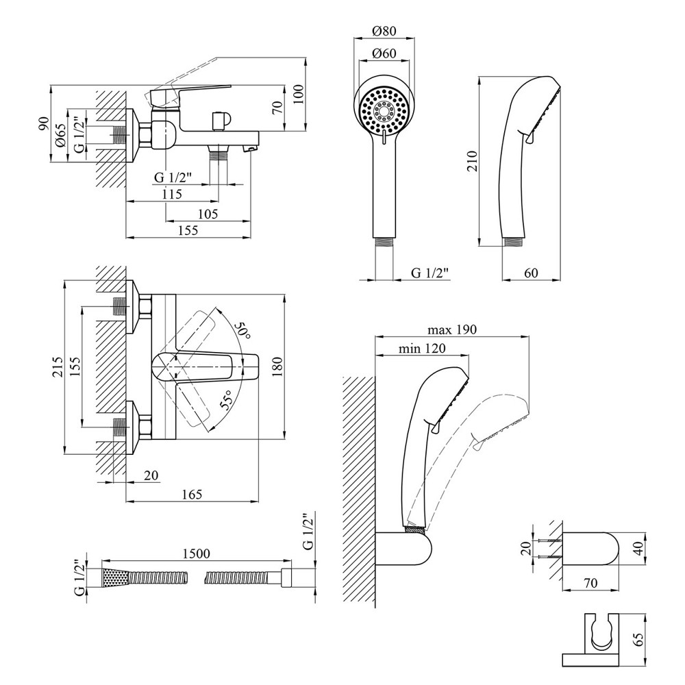 Смеситель для ванны Kroner KRP Brocken - C060 с душевым гарнитуром, хром Киев - изображение 2