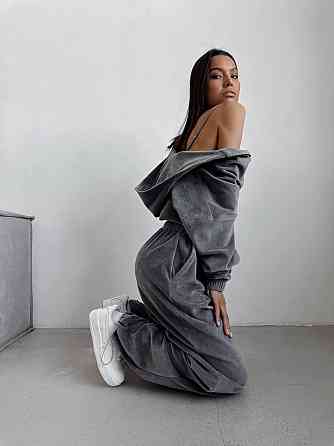 Женский прогулочный костюм двойка: кофта и штаны турецкий велюр Графит Одесса