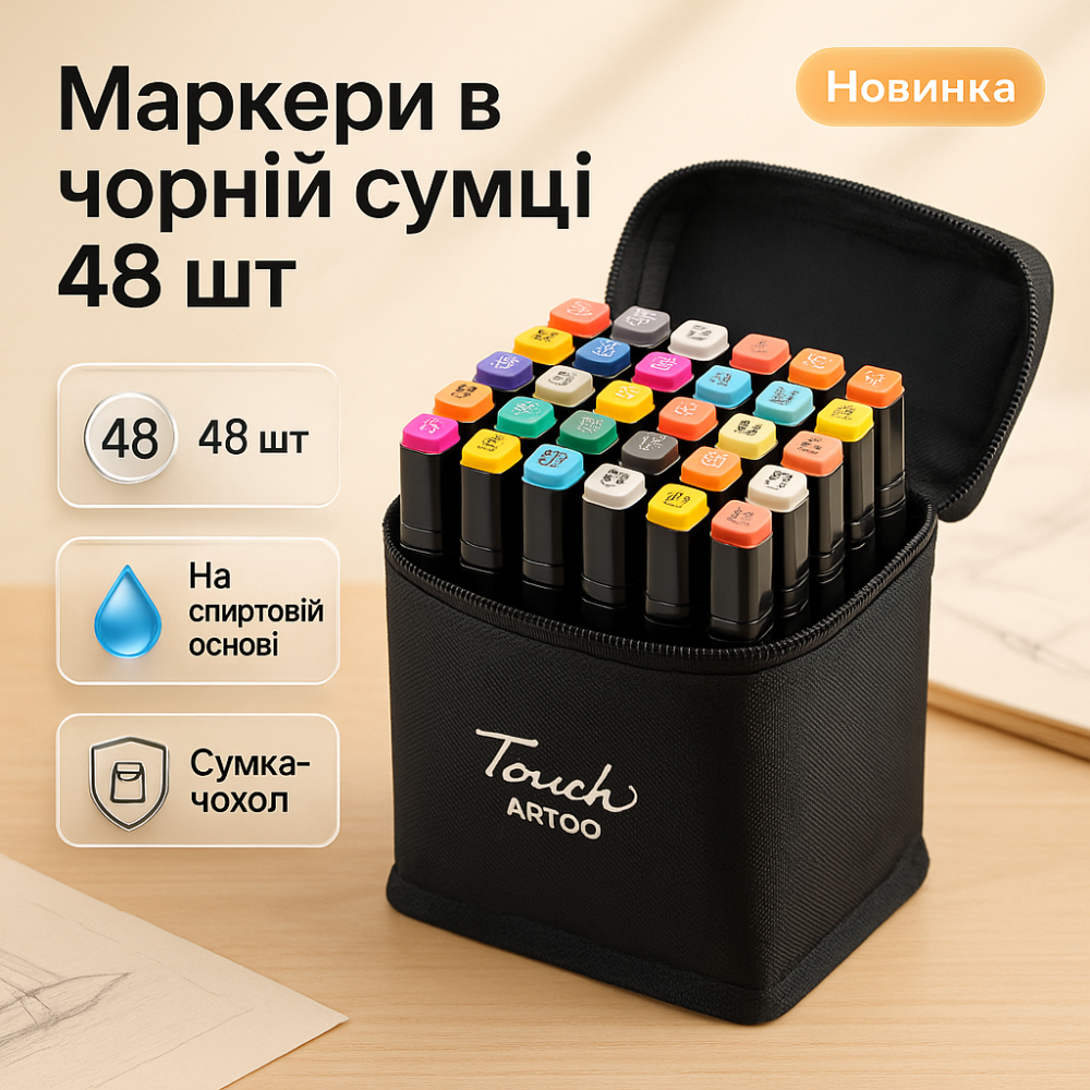 Фломастери в сумочці Touch 48 шт, Кольорові маркери для малювання на папері, Скетч-маркери сумкою YQ-16 Львів - фото 11