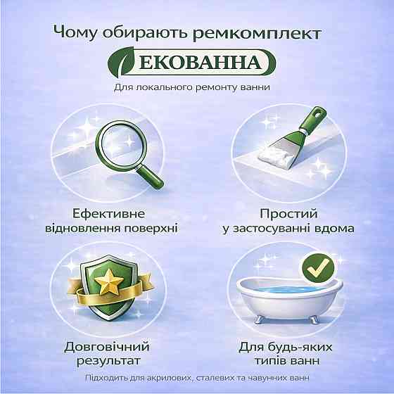 Ремкомплект для ванни ЕкоВанна — ремонт сколів і тріщин акрилових, сталевих і чавунних ванн Харків