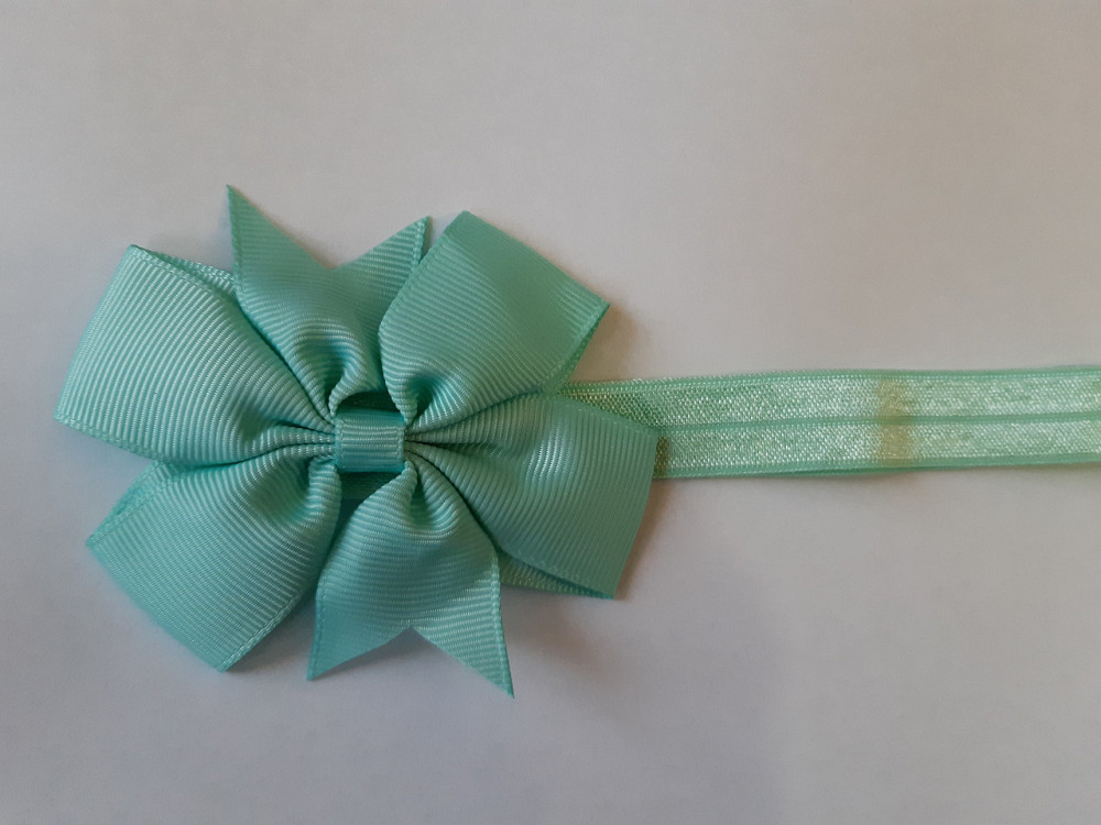Детская бирюзовая повязка с бантиком - на резинке, окружность от 30см до 48см, бант 9см Киев - изображение 1