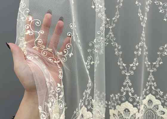 Тюль фатин с вышивкой и люрексом Цвет молочный 1850т Киев
