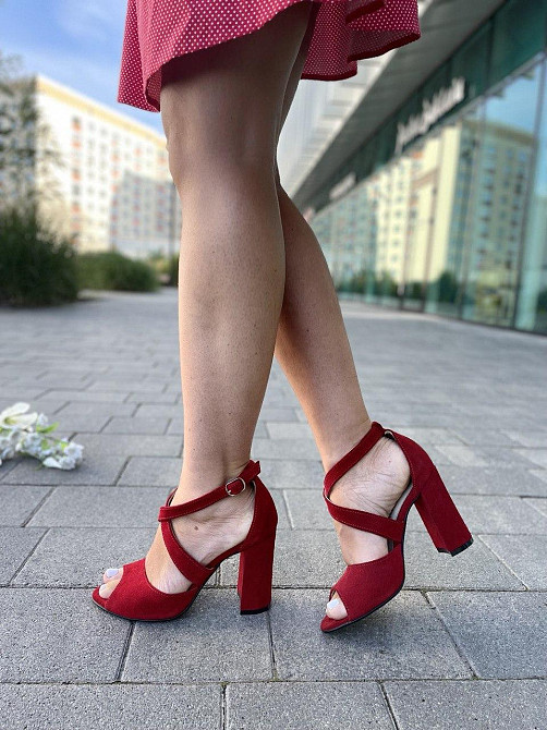 Nivelle Красиві жіночі босоніжки замшеві червоні на високому стійкому каблуці NIVELLE 1815/9510 Коломия - фото 5