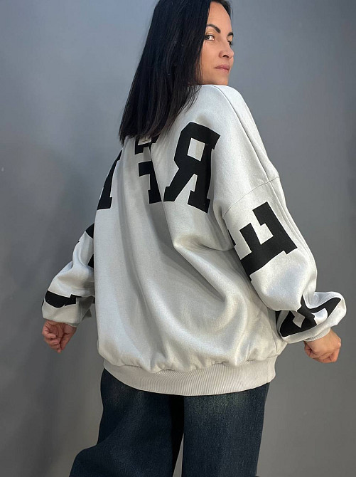 Свитшот женский DAVRAS 6001 удлиненный оверсайз надпись на спине PERFECT утепленный на флисе one size светло серый, светло-серый, one size Киев - изображение 20