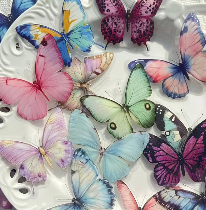Наліпки метелики різнокольорові 50 шт вінілові стікери watercolor для декору, скрапбукінгу Київ - фото 5