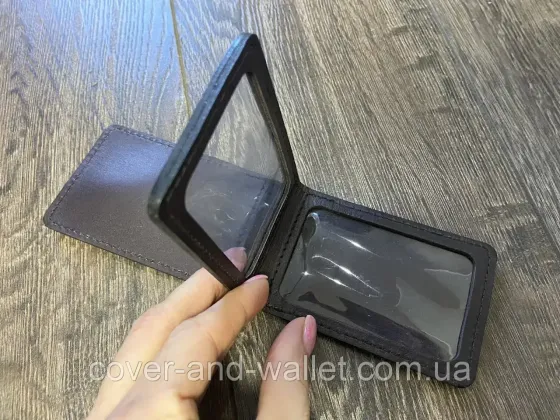 Шкіряна обкладинка для ID-паспорта та авто документів з гербом України на три відділення P-Leather Київ