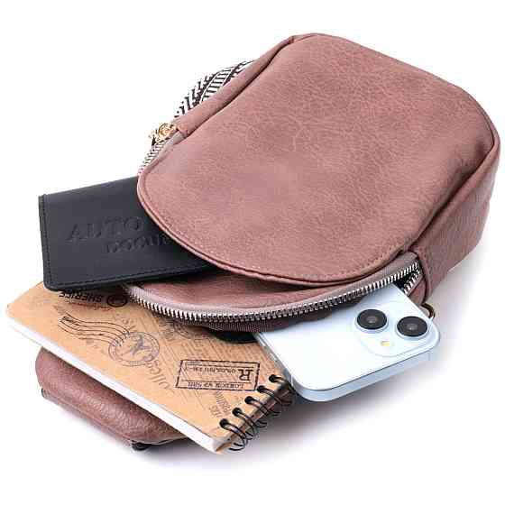 Компактна жіноча сумка через плече з екошкіри з акцентом на текстильну лямку Vintage 22778 Коричневий Київ