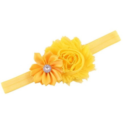 Повязочка на голову дитяча, помаранчева гумка, квітка жовтий - декор 9см, розмір універсальний (на резинці) Київ - фото 1