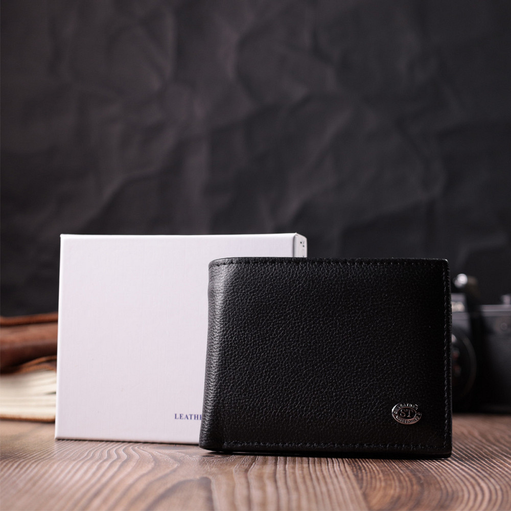 Компактное мужское портмоне из натуральной кожи ST Leather 22486 Черный Киев - изображение 8