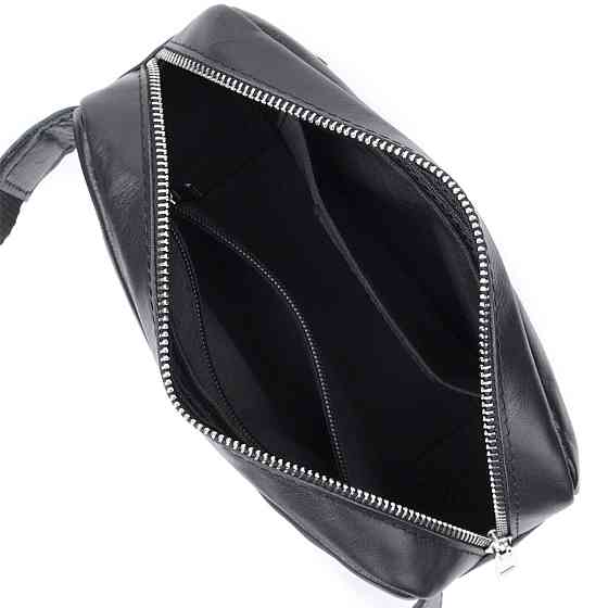 Прямоугольная сумка-бананка для мужчин из натуральной глянцевой кожи Shvigel 22825 Черная Киев