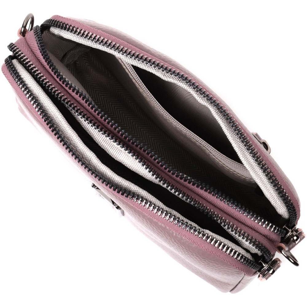 Сумка жіноча цікавого кольору на два відділення з натуральної шкіри Vintage 22279 Фіолетова Київ - фото 7