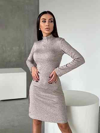 Женское стильное теплое и удобное платье с разрезами в длине миди турецкое двухстороннее ангора люкс Беж, 46/48 Одесса