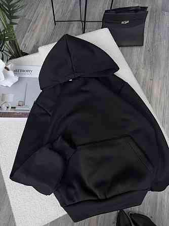 Женская стильная оверсайз худи тринитка на флисе. Черный Одесса