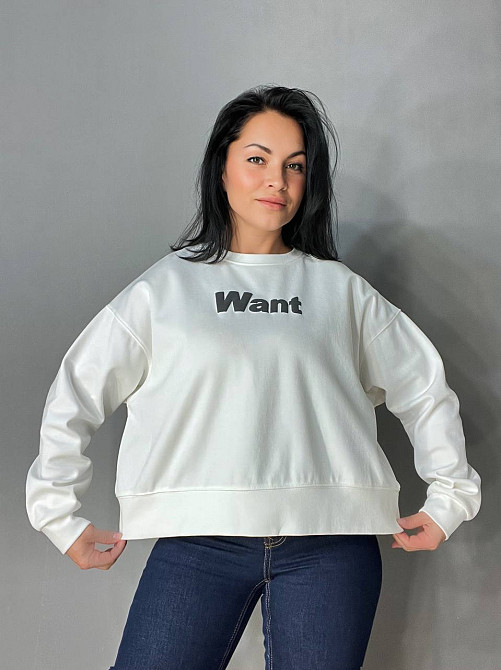 Світшот жіночий U S 293 широкий оверсайз трикотаж напис WANT, білий, one size Київ - фото 5