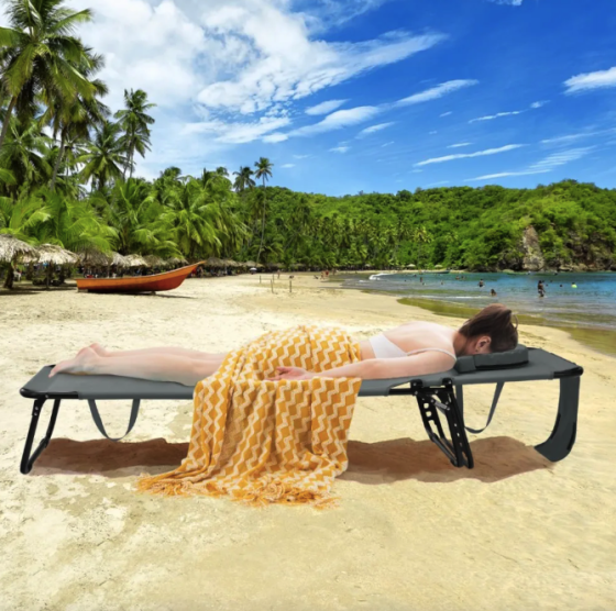 Шезлонг Costway Hanna розкладний з отвором для обличчя сірий Киев