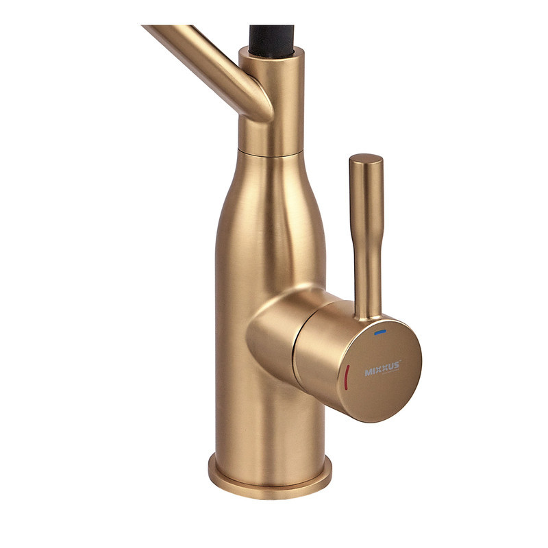 Змішувач для кухні MIXXUS PREMIUM GRAVITY 017 (NUT) BRUSHED GOLD REFL.BLACK (Матове золото+силіконовий вилив чорний) (MI8410) ( Харків - фото 5