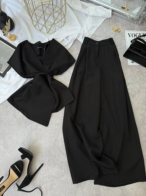 Жіночий базовий брючний костюм-двійка з креп костюмки Чорний, 42/44 Одеса - фото 1