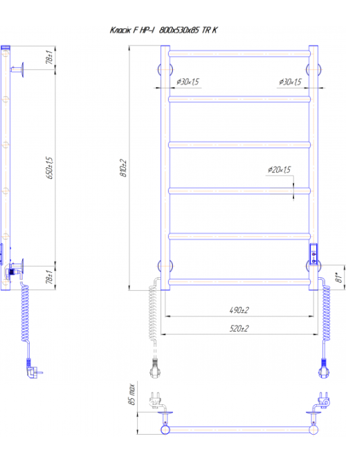 Электрический полотенцесушитель Mario Классик F HP-I 800x530 TR К таймер-регулятор, черный мат Киев - изображение 2