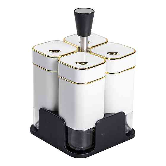 Yiwu Набір для спецій на підставці 4 предмети 10х10х17 см ємності для приправ 120 мл Білий HP-1 Коломия