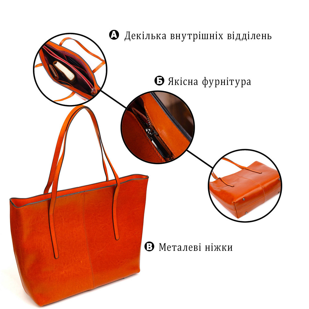 Жіноча шкіряна сумка шопер для міста покупок та роботи Vintage 22096 Руда Київ - фото 14