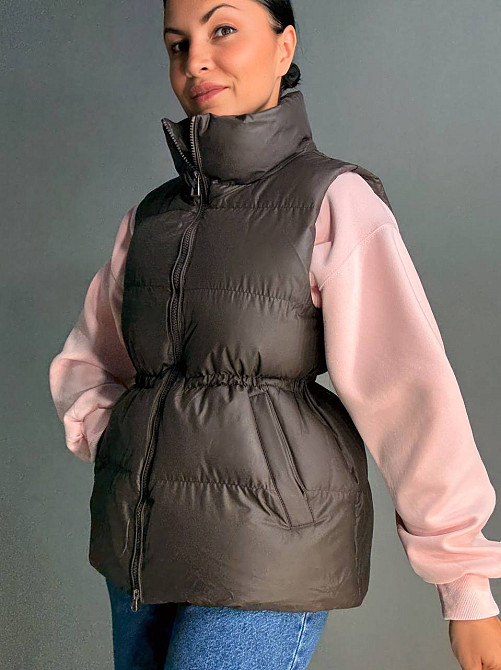 Жилетка женская Lady Yep 10006 длинная с затяжкой на талии коричневая, коричневый, 42 Киев - изображение 6