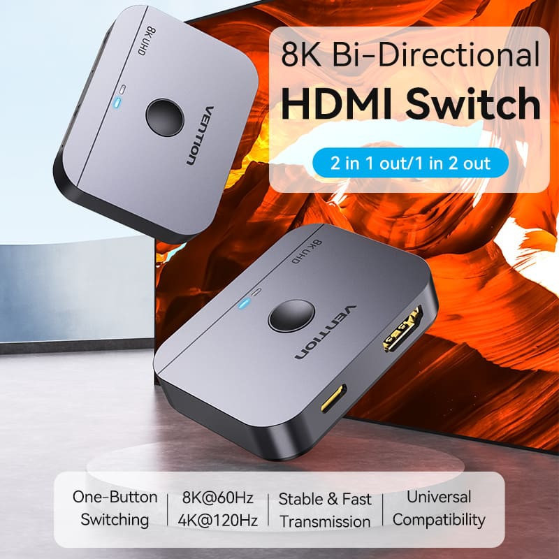 Сплітер HDMI 2.1 UHD 8K 60Hz 3D, HDCP HDR Dolby 7.1 перемикач двонаправлений 2 in 1 out  Vention Винница - изображение 12