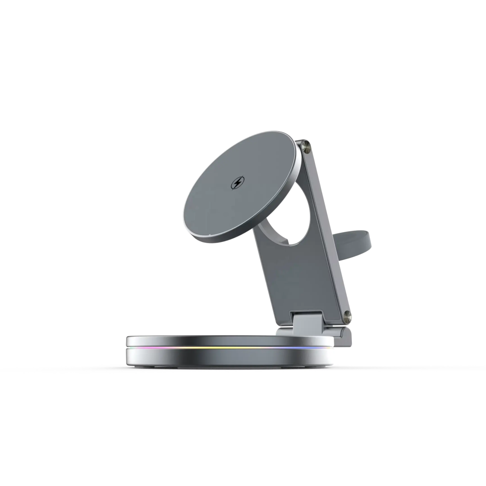 Металевий бездротовий зарядний пристрій 3в1 KD14 (MagSafe) з обертанням 360° - Графітовий Киев - изображение 3