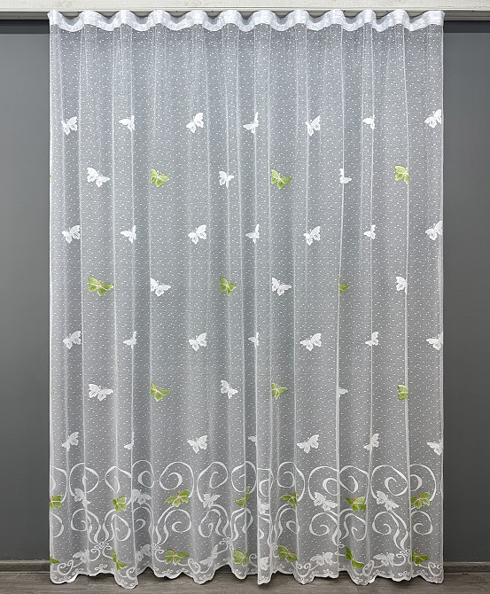 Тюль VR-Textil 1901т Жакард Метелики Білий з зеленим 400х260 см (42-1303) Київ - фото 2