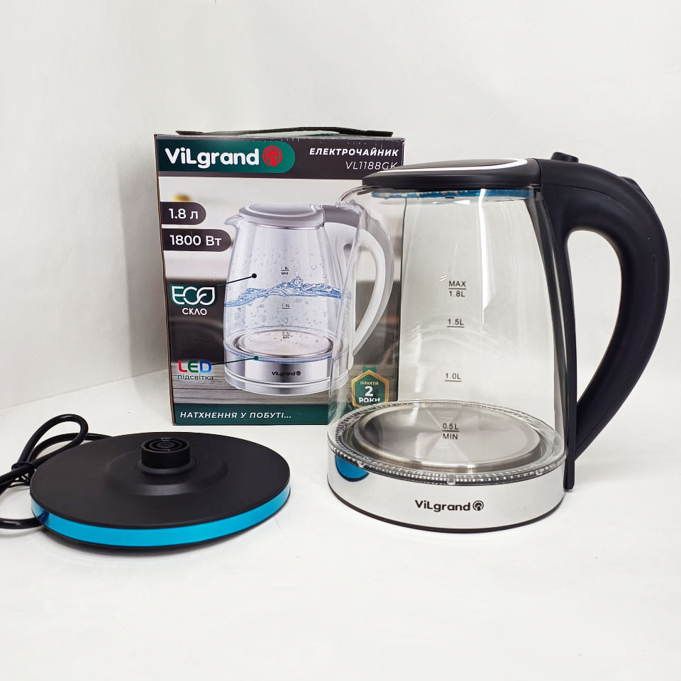 Электрочайник с LED индикатором Vilgrand VL1188GK 1.8л 1800Вт, Чайник электрический модный YC-93 Львов - изображение 9