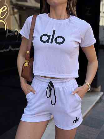 Жіночий прогулянковий костюм-двійка: футболка з накатом і шорти американський рубчик Білий, 46/48 Одеса