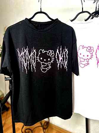 Женская стильная оверсайз футболка с рисунком Китти кулир Черный Одесса