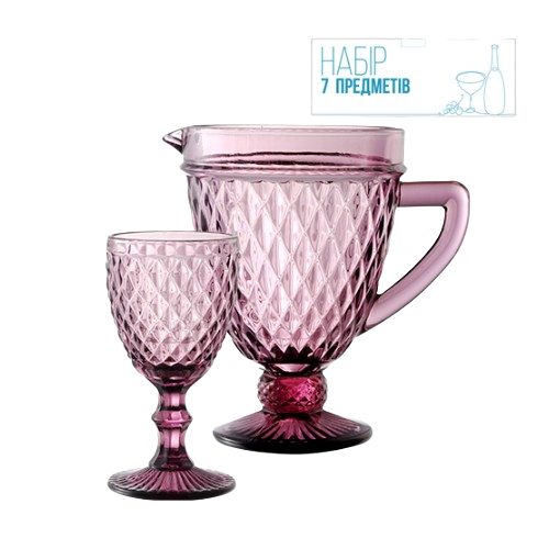 Набір для напоїв Аргайл 7 предметів (глечик-1150мл + 6 келихів-340мл) бордо 9053 S&T Житомир - изображение 1